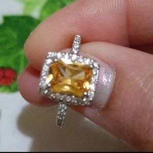 Sterling Silver Yellow Sapphire Topaz Halo